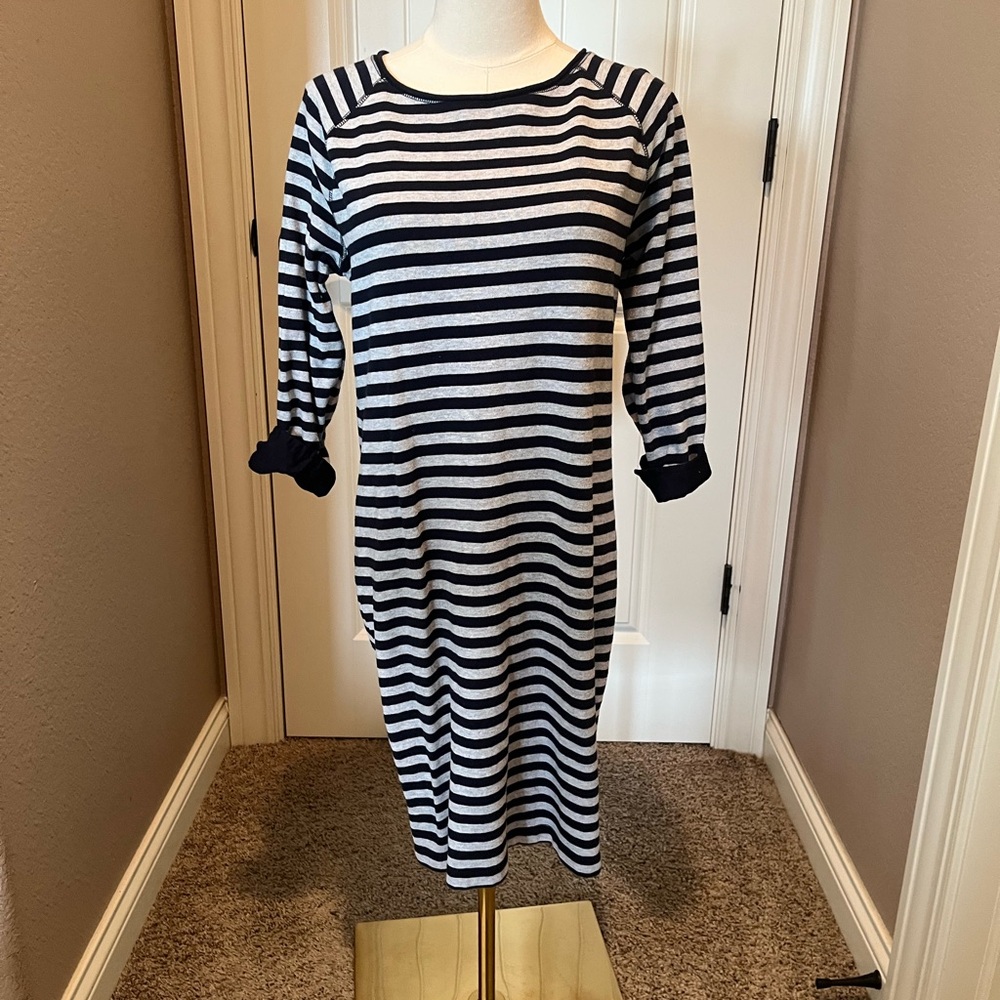 GAP Striped Long Sleeve Dress in Navy and White